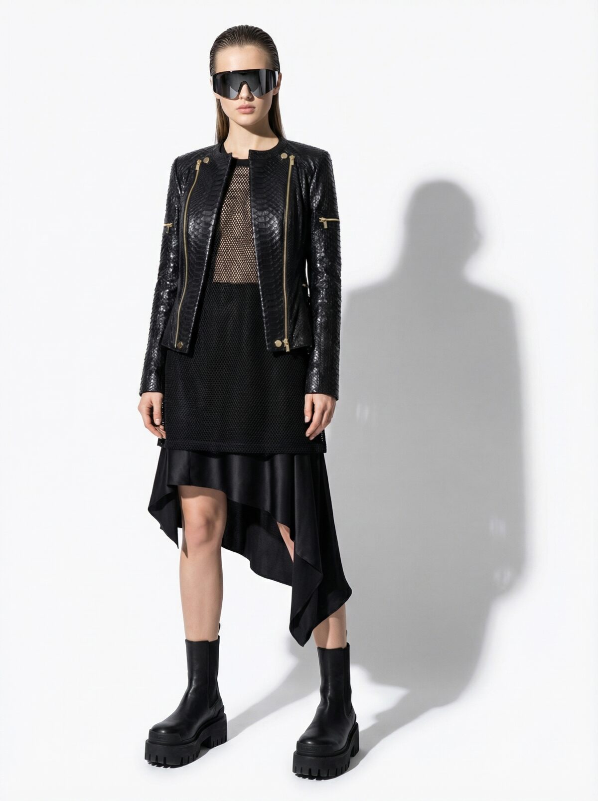 Women's Genuine Python Leather Black Snake Skin Exotic Jacket