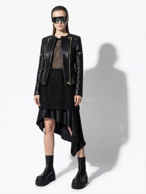 Women's Genuine Python Leather Black Snake Skin Exotic Jacket