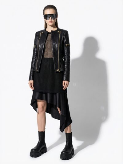 Women's Genuine Python Leather Black Snake Skin Exotic Jacket