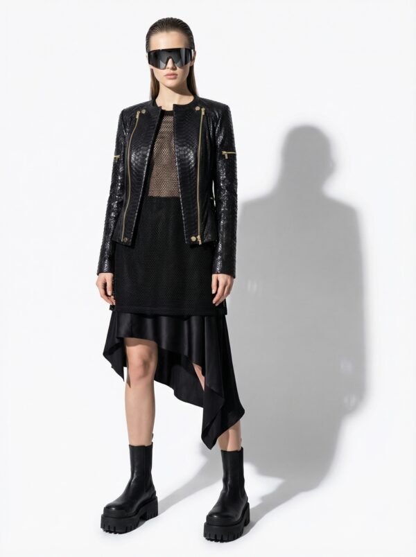 Women's Genuine Python Leather Black Snake Skin Exotic Jacket