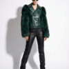 2(2) Green Python Moto Jacket with Fox Fur Trim