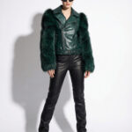 Green Python Moto Jacket with Fox Fur Trim