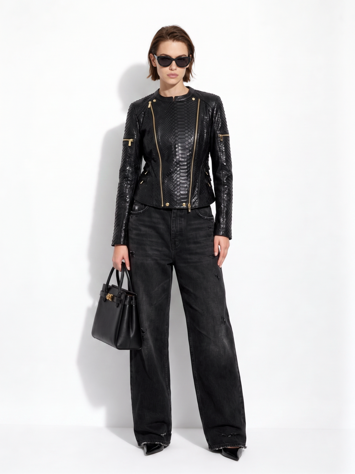 Black Python Jacket With Double Zipper