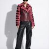 Rex Rabbit Fur Trim Genuine Python Leather Snake Skin Women's Biker Jacket