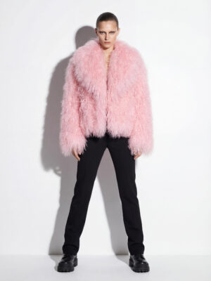 Pink Luxurious Mongolian Lamb Fur Jacket | Curly Sheepskin Shaggy Natural Tibetan Winter Coat