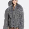 Grey Luxurious Mongolian Lamb Fur Jacket | Gray Curly Sheepskin Shaggy Natural Tibetan Winter Coat