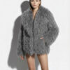 Grey Luxurious Mongolian Lamb Fur Jacket | Gray Curly Sheepskin Shaggy Natural Tibetan Winter Coat