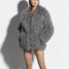 Grey Luxurious Mongolian Lamb Fur Jacket | Gray Curly Sheepskin Shaggy Natural Tibetan Winter Coat