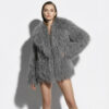 Grey Luxurious Mongolian Lamb Fur Jacket | Gray Curly Sheepskin Shaggy Natural Tibetan Winter Coat
