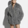 Grey Luxurious Mongolian Lamb Fur Jacket | Gray Curly Sheepskin Shaggy Natural Tibetan Winter Coat