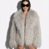 Beige Luxurious Mongolian Lamb Fur Jacket | Gray Curly Sheepskin Shaggy Natural Tibetan Winter Coat