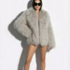 Beige Luxurious Mongolian Lamb Fur Jacket | Gray Curly Sheepskin Shaggy Natural Tibetan Winter Coat