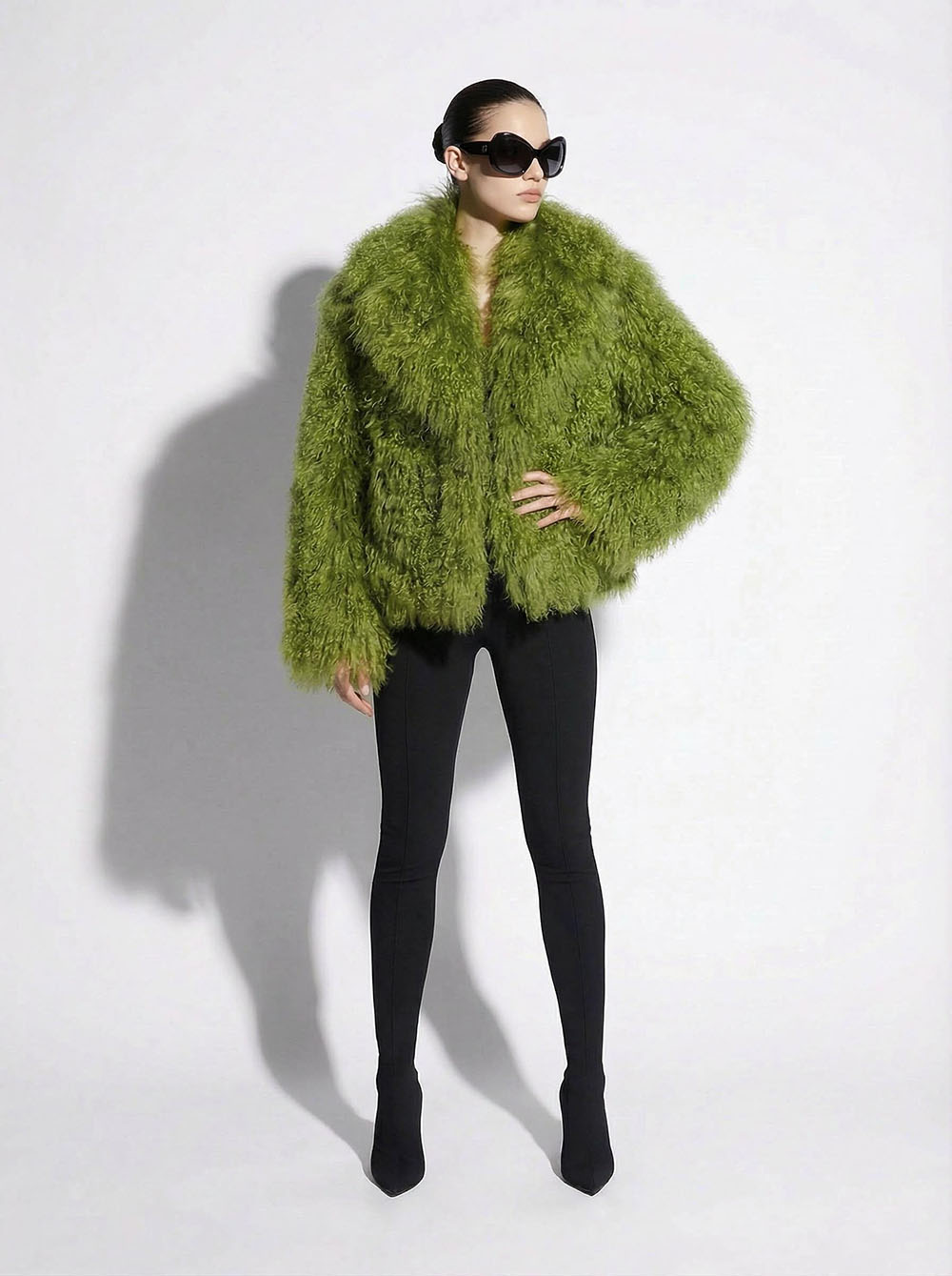 309 Green Luxurious Mongolian Lamb Fur Jacket | Curly Sheepskin Shaggy Natural Tibetan Winter Coat