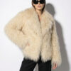 Sand Beige Luxurious Mongolian Lamb Fur Jacket | Curly Sheepskin Shaggy Natural Tibetan Winter Coat