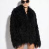 Black Luxurious Mongolian Lamb Fur Jacket | Curly Sheepskin Shaggy Natural Tibetan Winter Coat