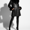 Raccoon Fur Hooded Shearling Overcoat: Women's Black Fur Coat