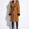 Fox Fur Trim Shearling Long Overcoat – Tan