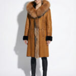 Fox Fur Trim Shearling Long Overcoat – Tan