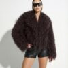 Brown Luxurious Mongolian Lamb Fur Jacket | Curly Sheepskin Shaggy Natural Tibetan Winter Coat