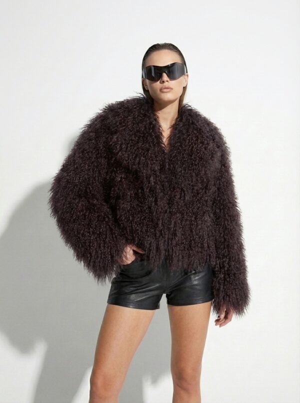 Brown Luxurious Mongolian Lamb Fur Jacket | Curly Sheepskin Shaggy Natural Tibetan Winter Coat