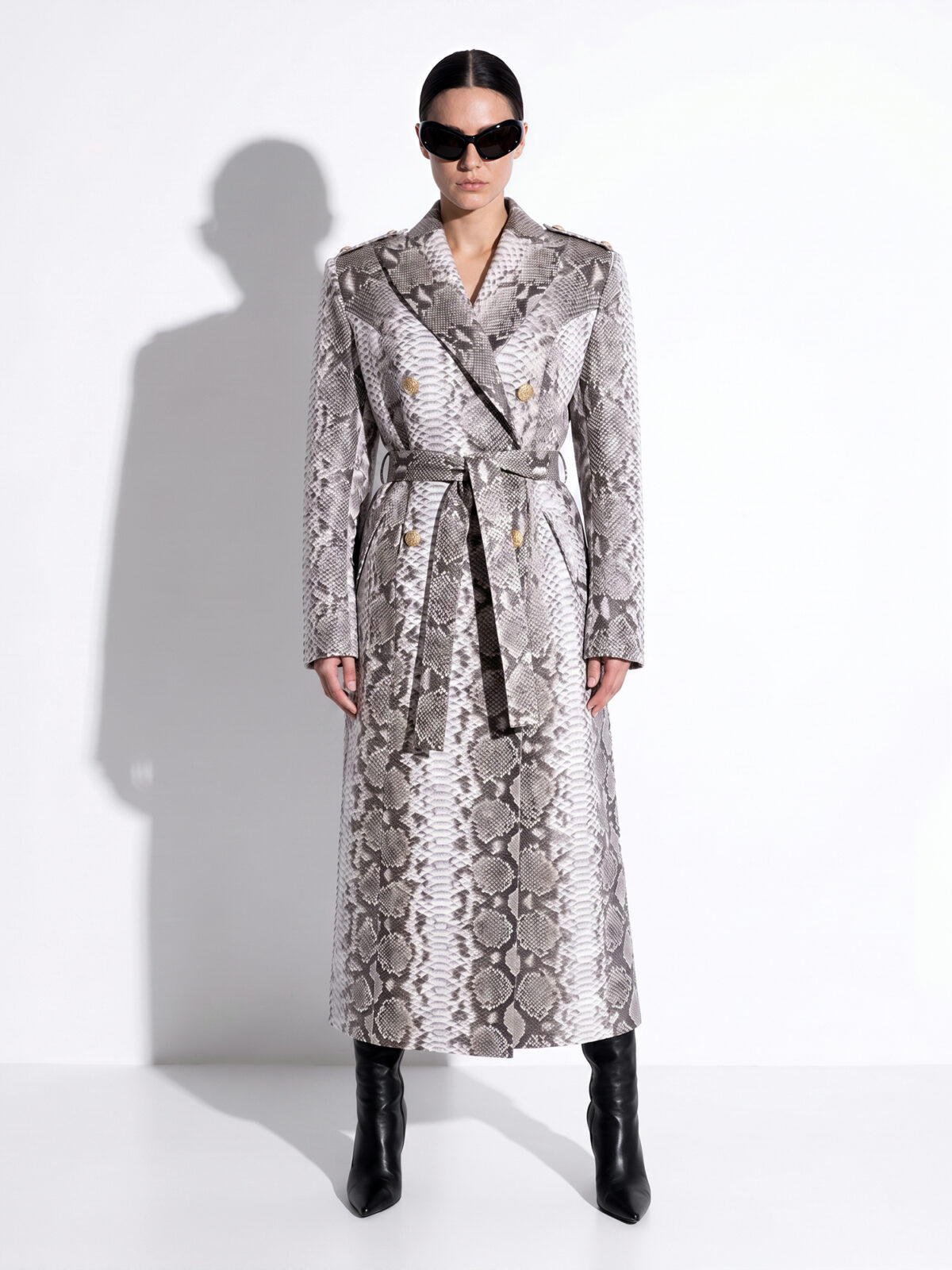 Belted Natural White Python Long Coat
