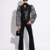 381 Black Python Moto Jacket with Fox Fur Trim