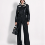 Crocodile-Embossed Lambskin Bomber with Rex Rabbit Fur Trim