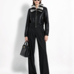 Crocodile-Embossed Lambskin Bomber with Rex Rabbit Fur Trim