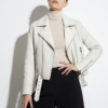 Hand-Woven White Lambskin Biker Jacket
