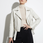 Hand-Woven White Lambskin Biker Jacket