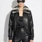 Crocodile-Embossed Lambskin Bomber with Rex Rabbit Fur Trim