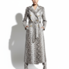 Genuine Python Leather Natural White Snake Skin Exotic Belted Long Coat