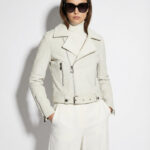 Hand-Woven White Lambskin Biker Jacket