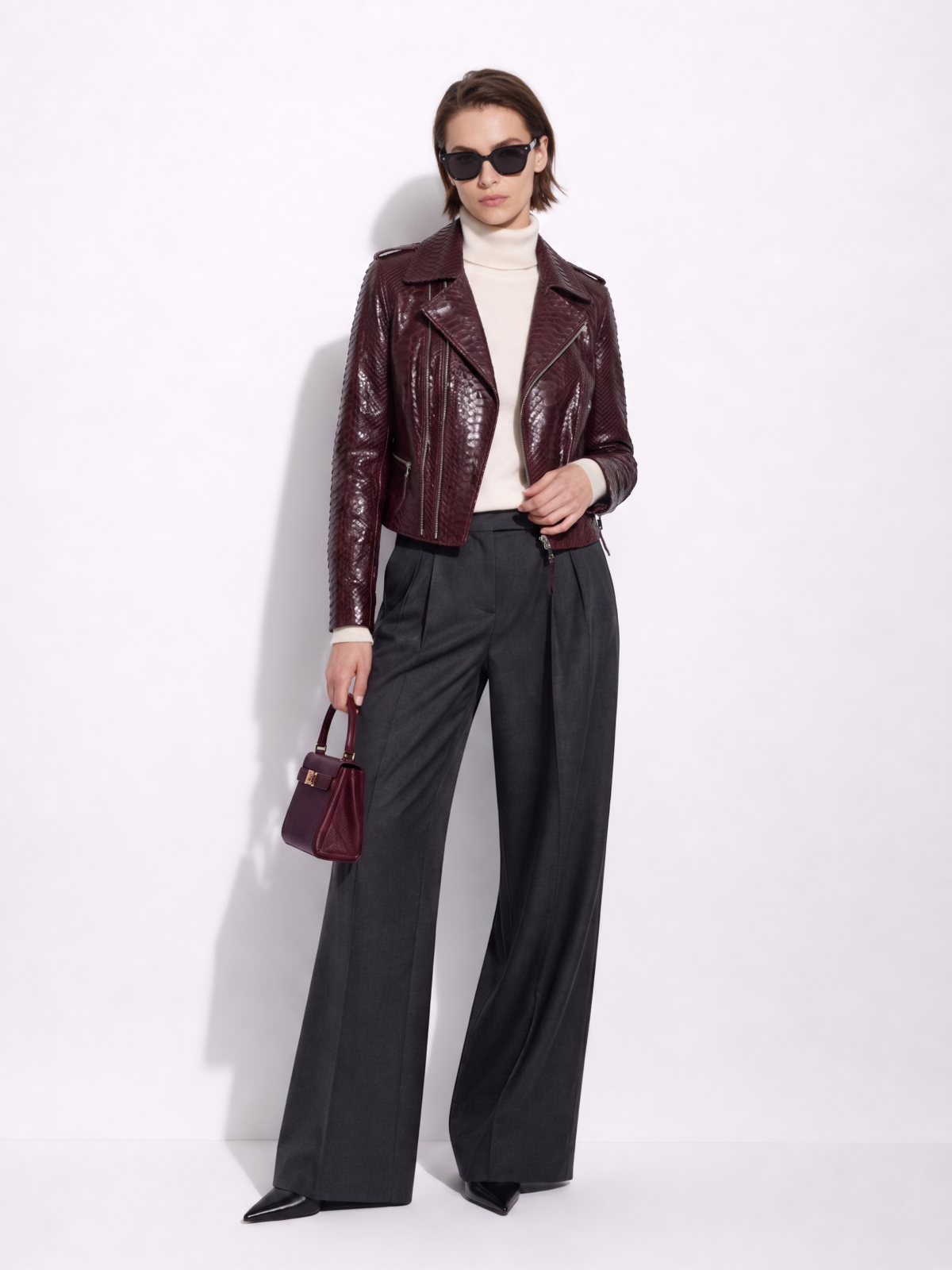 5 Burgundy Python Biker Jacket