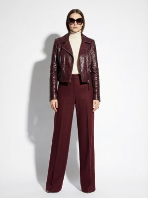 Genuine Python Leather Real Exotic Snake Skin Burgundy Luxury Fashion Biker Jacket