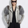 White Python Biker Jacket with Fox Fur Collar