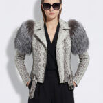 White Python Biker Jacket with Fox Fur Collar