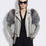 White Python Biker Jacket with Fox Fur Collar