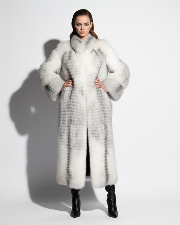 Arctic Marble Fox Fur Luxury Women's Full Length Long Coat