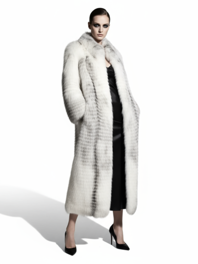 Arctic Marble Fox Fur Luxury Women's Full Length Long Coat