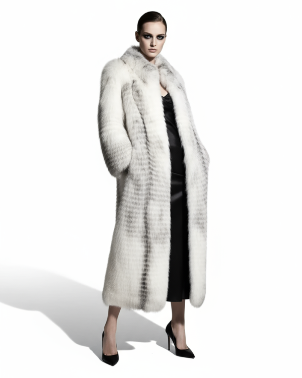 Arctic Marble Fox Fur Luxury Women's Full Length Long Coat