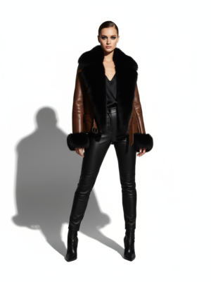 Genuine Fox Fur Trim Real Shearling Biker Jacket