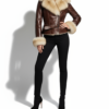 Genuine Fox Fur Trim Real Shearling Tan Biker Jacket