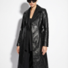 Genuine Python Leather Belted Black Exotic Snake Skin Long Overcoat