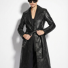 Genuine Python Leather Belted Black Exotic Snake Skin Long Overcoat