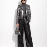 Metallic Grey Python Biker Jacket