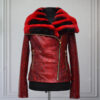 Genuine Python Leather Real Rex Fur Collar Red Exotic Skin Jacket