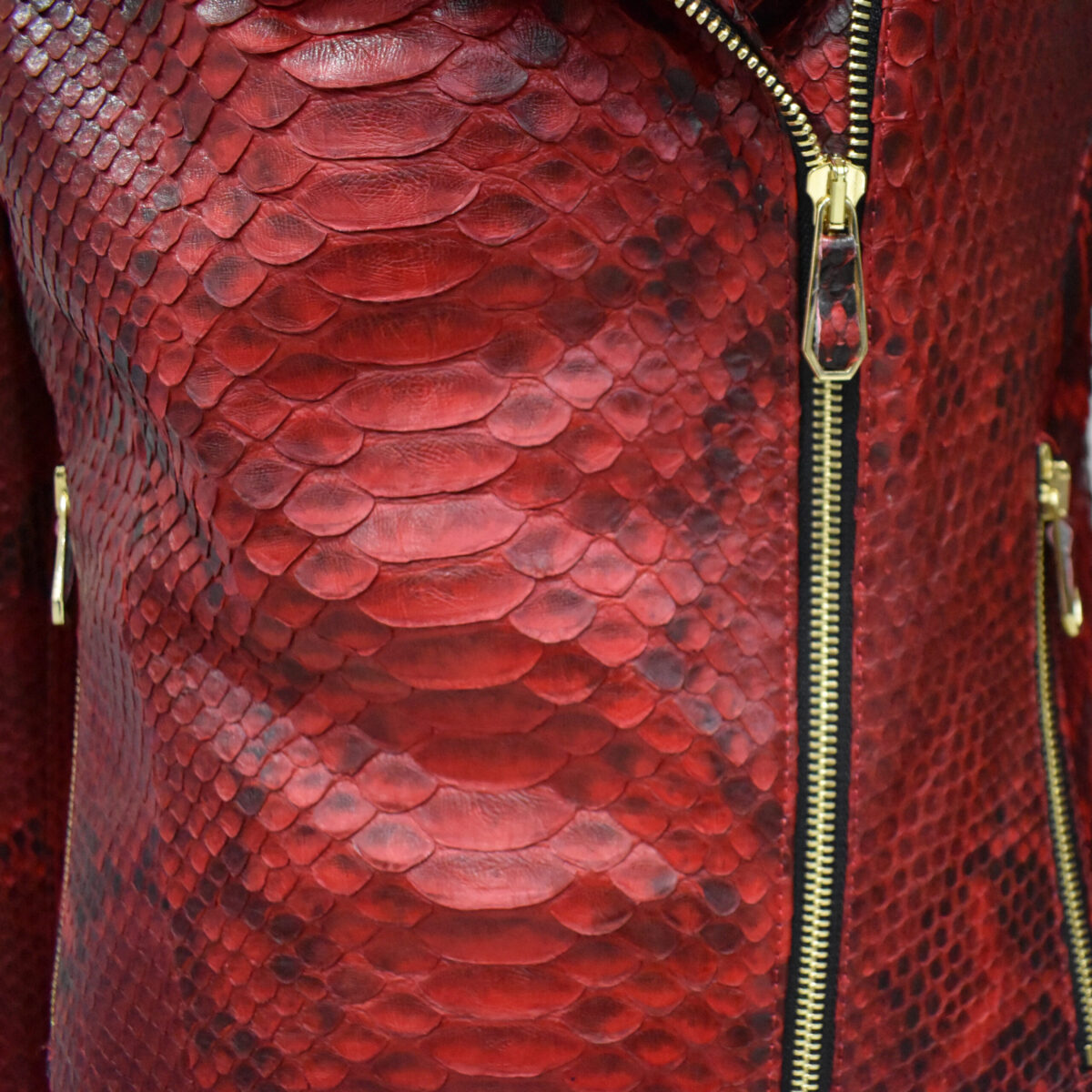 Genuine Python Leather Real Rex Fur Collar Red Exotic Skin Jacket