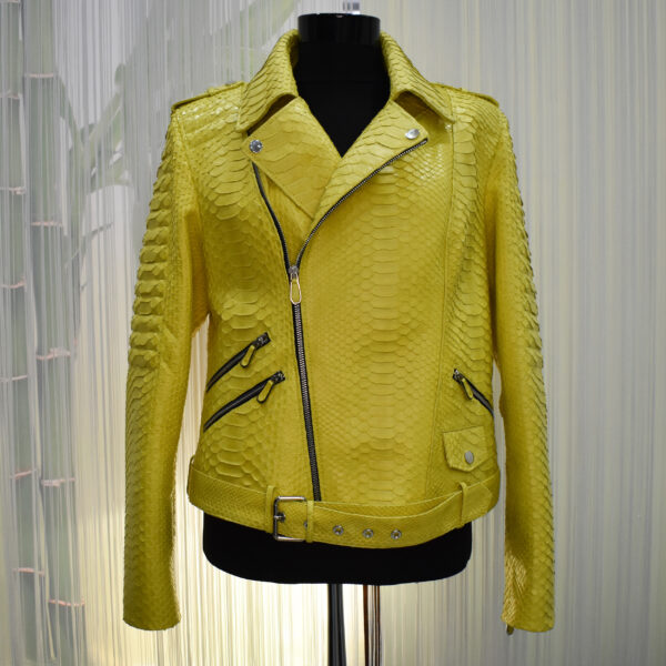 Genuine Python Leather Real Exotic Snake Skin Yellow Biker Jacket