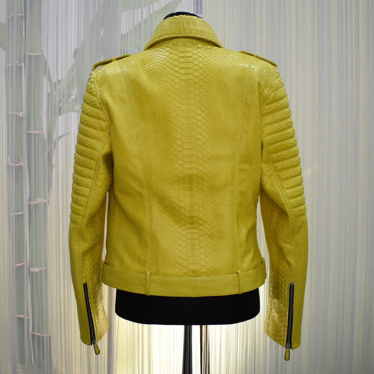 Genuine Python Leather Real Exotic Snake Skin Yellow Biker Jacket